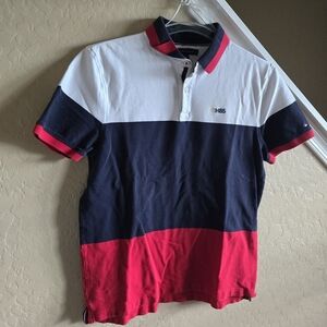 Tommy Hilfiger Stretch Polo Large White Blue Red Performance Stretch Golf Mens
